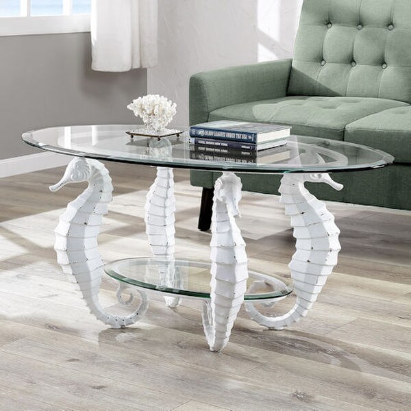 Seahorse Glass Top Cocktail Sculptural Table shabby chic Beach Home